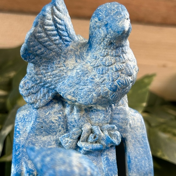 Upcycled  Bird Ceramic Bank Shelf Sitter Spring Country Cottage Blue 6 X 6 - Picture 4 of 15